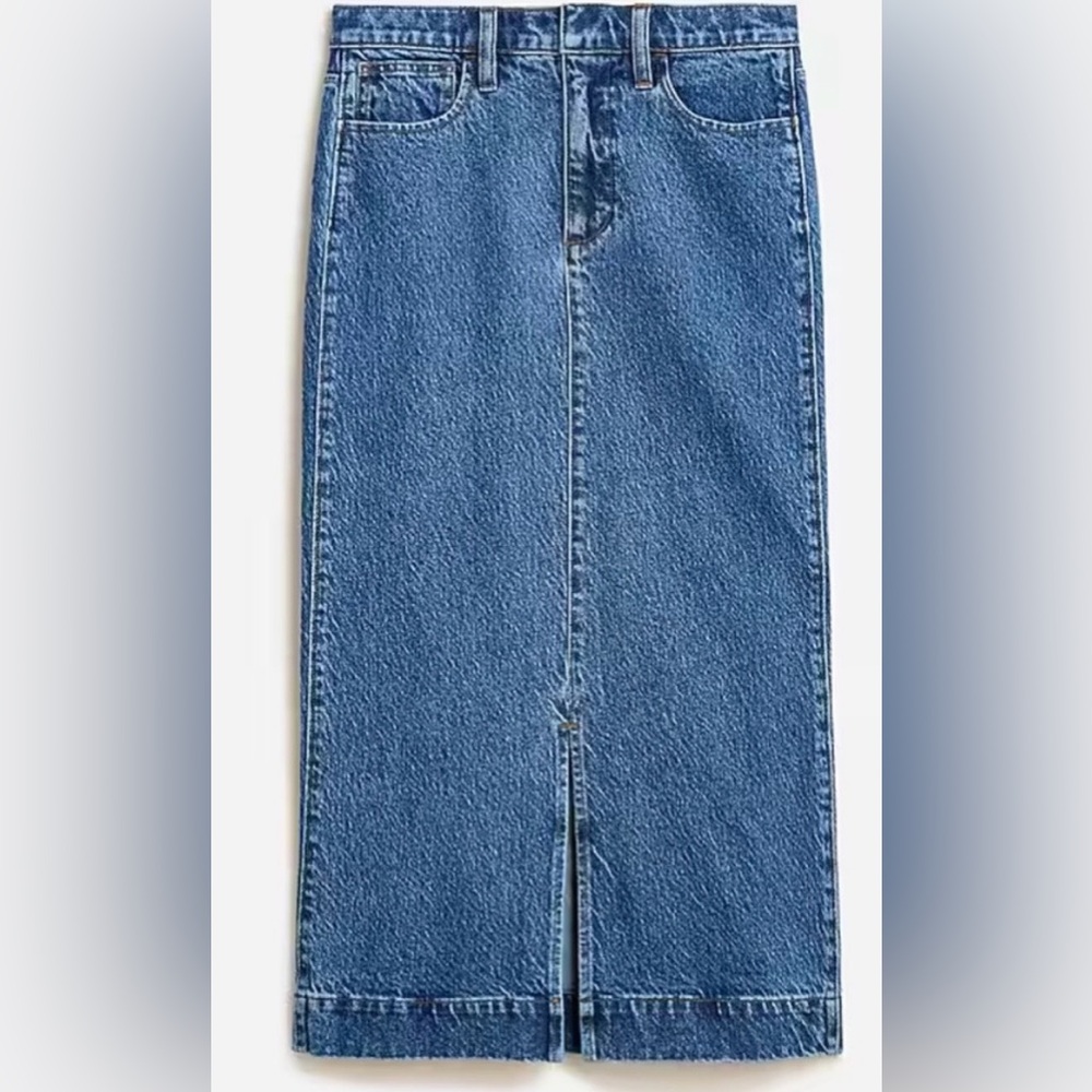J Crew Classic Blue Denim Midi Skirt